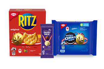 This image contains three Mondelez products in boxes: Ritz biscuits, dairy milk, and Oreo biscuits pack.