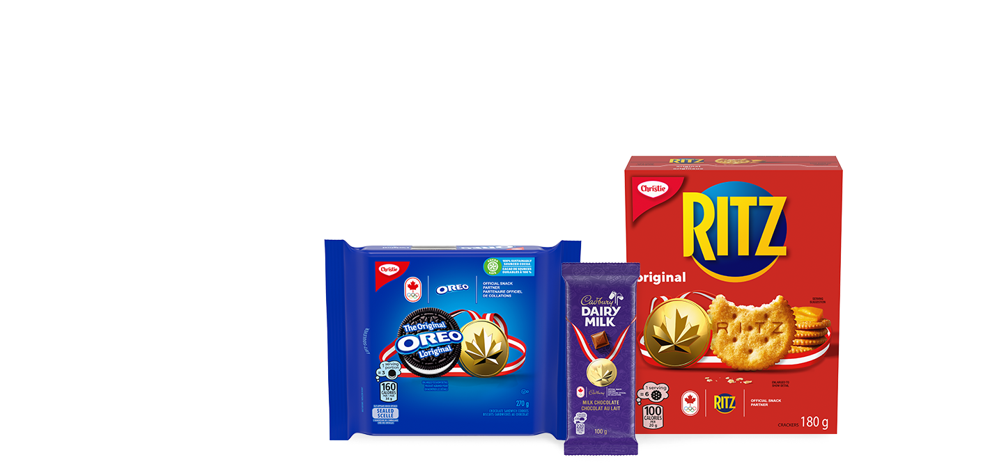 The following image contains the text: "Your family could win lunches for a year with these products: Ritz biscuits, dairy milk, and Oreo biscuits pack.